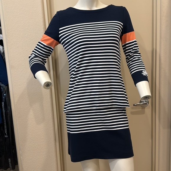 Brooks Brothers Blue and White Striped Knit Dress with a ¾ Sleeve Sweater… - Picture 2 of 12